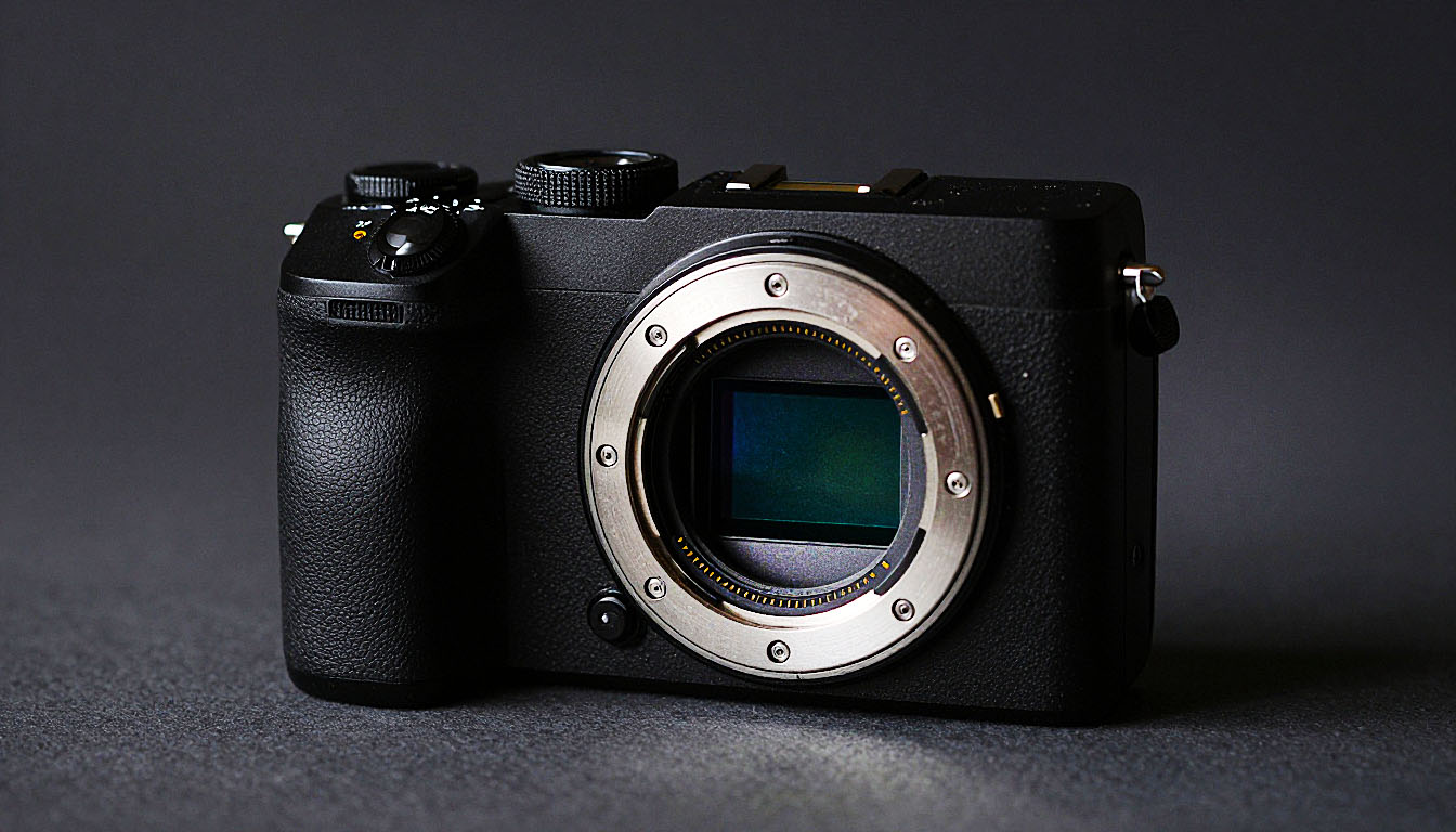 alt="『デジタル写真私観』用アイキャッチ、モノクロの机上に置かれた未発表デジタルカメラの静物写真"